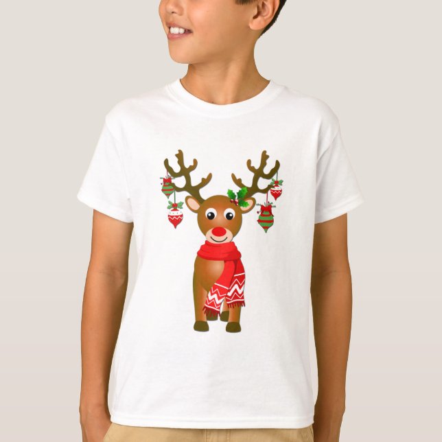 Camiseta Reno lindo con adornos navideños (Anverso)