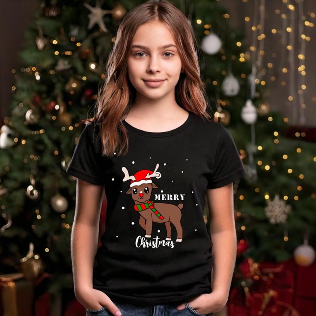 Camiseta Reno lindo dibujando copas de nieve Feliz Navidad (Subido por el creador)