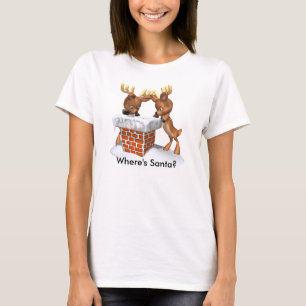 Camiseta Reno mirando hacia abajo por la chimenea para Sant