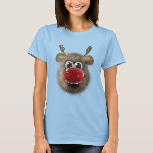 Camiseta Reno mullido divertido lindo (Anverso)