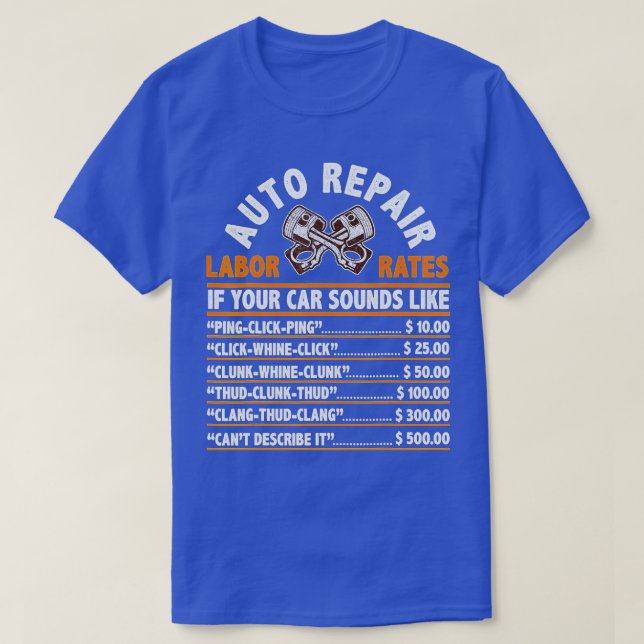 Camiseta Reparación automática Tarifas laborales Graciosa r (Diseño del anverso)