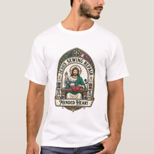 Camiseta Reparación de costura de Jesús Corazón remendado R