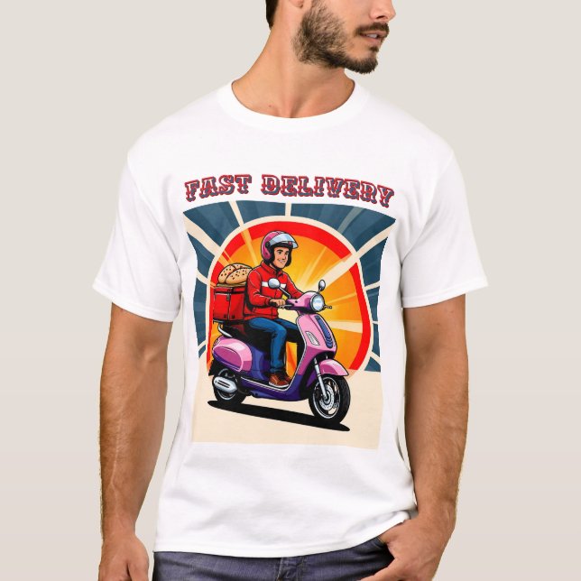Camiseta Repartidor en scooter con caja de comida (Anverso)