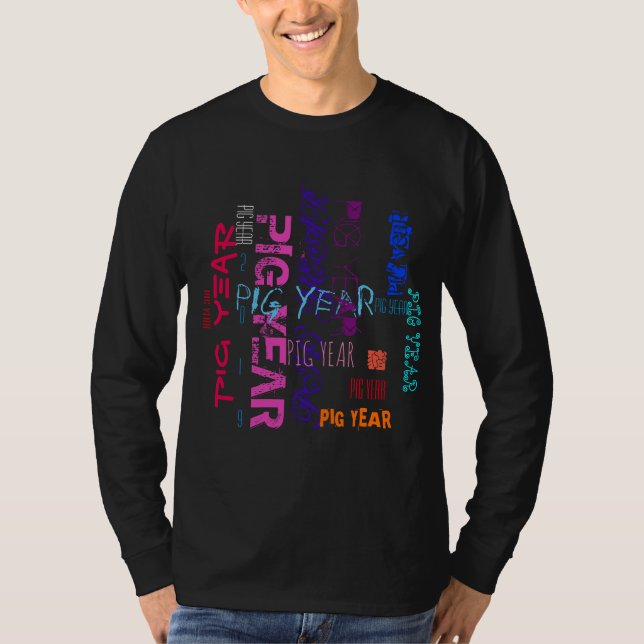 Camiseta Repeating Pig Year 2019 Camisas negras para hombre (Anverso)