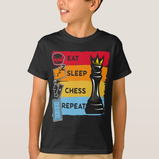 Camiseta Repetición de ajedrez divertida King Eat Sleep Che (Anverso)