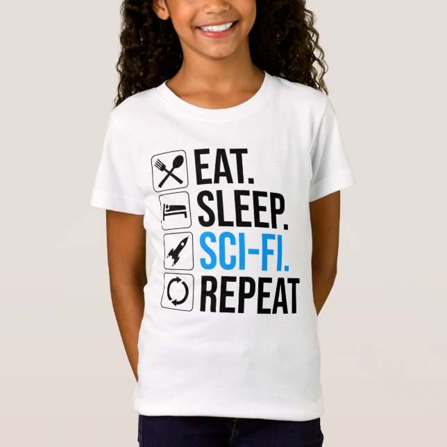 Camiseta Repetición de ciencia ficción de Eat Sleep (Anverso)