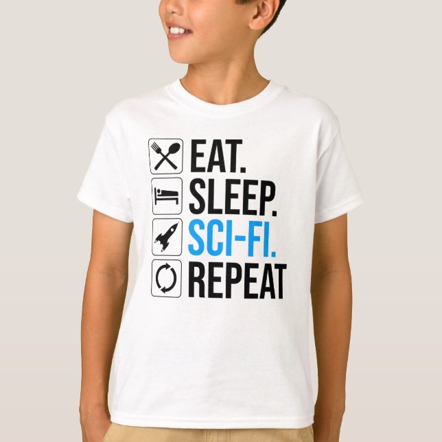 Camiseta Repetición de ciencia ficción de Eat Sleep (Anverso)