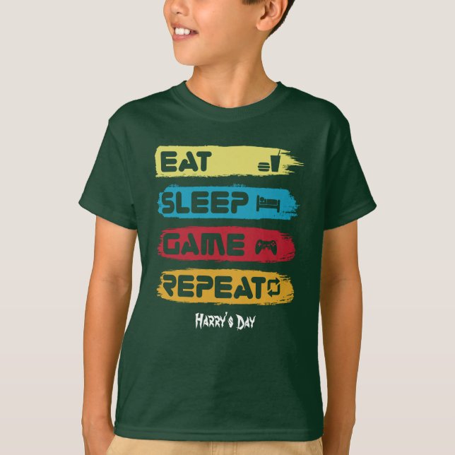 Camiseta REPETIR EL JUEGO DE DORMIR DE COMIDA - texto perso (Anverso)