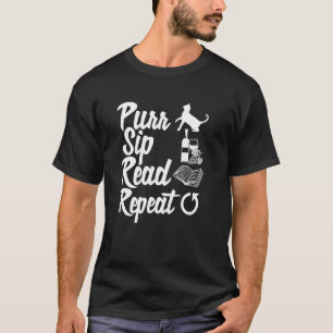 Camiseta Repetir Leer Sorbo Ronroneo Libro Amante Del Vino