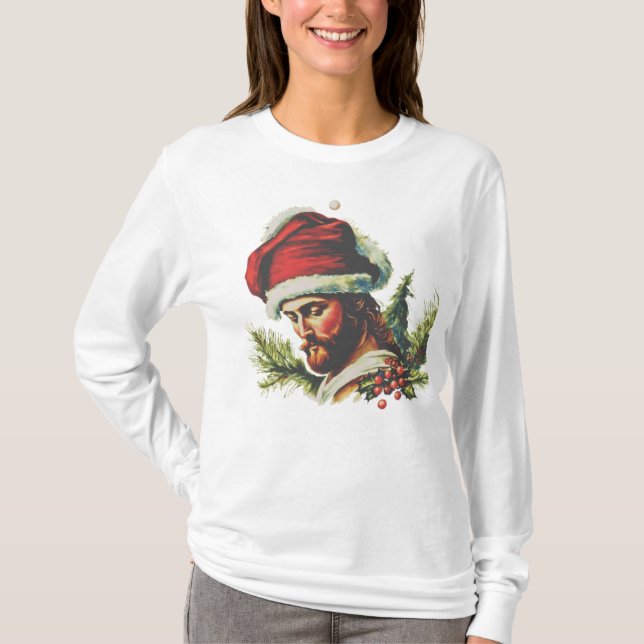 Camiseta Representación de Jesús con el Sombrero de Santa b (Anverso)