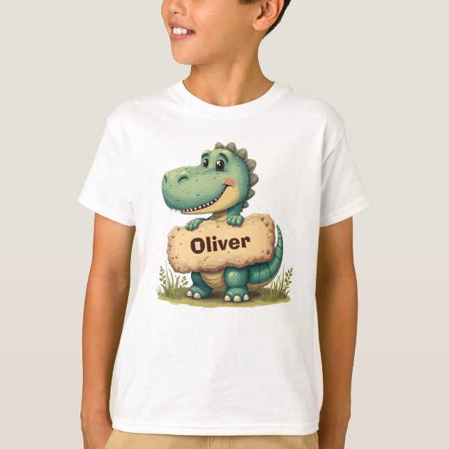 Camiseta Reproducción de T-Rex con Rótulo de nombre de pied (Anverso)