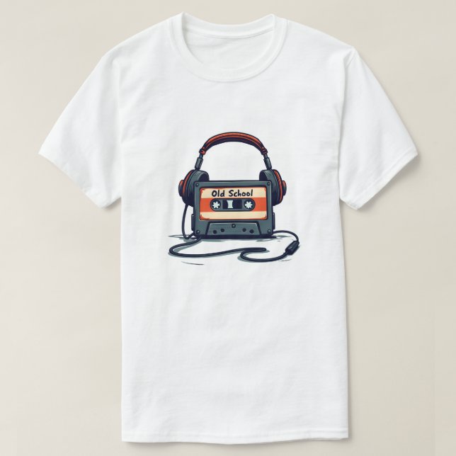 Camiseta Reproductor de cassette retro con auriculares (Diseño del anverso)