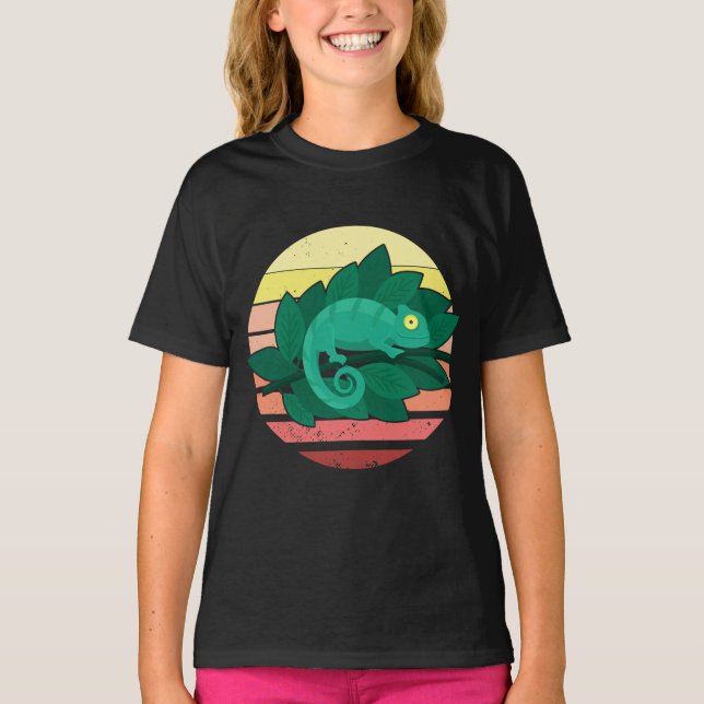 Camiseta Reptiles Chameleon Lizard Retro Sunset (Anverso)