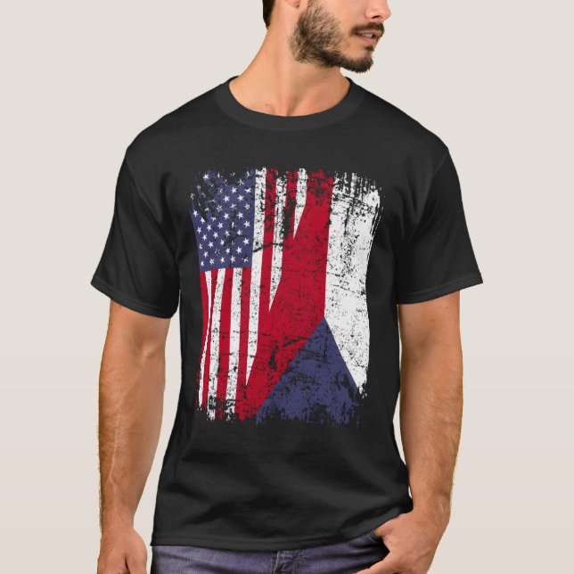 Camiseta República Checa con su bandera mitad estadounidens (Anverso)