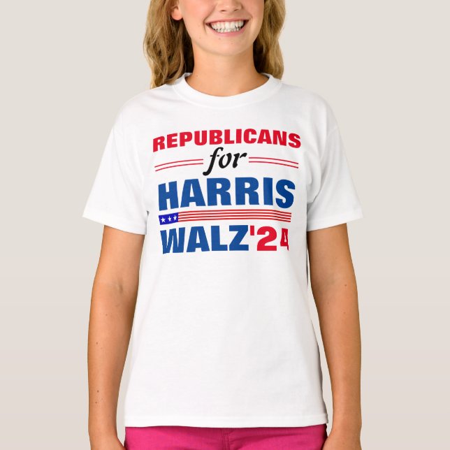 Camiseta Republicanos por Harris Walz azul rojo (Anverso)