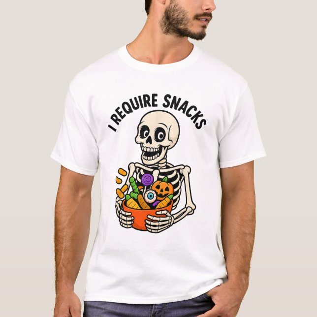Camiseta Requerí Snacks Graciosos Meme de Skeleton Hallowee (Anverso)