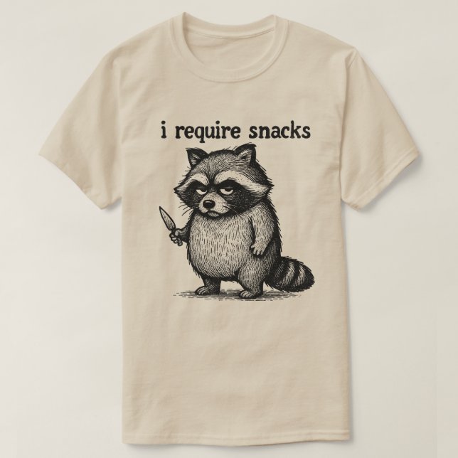 Camiseta Requiero Snacks Mapache | Animal divertido de tall (Diseño del anverso)