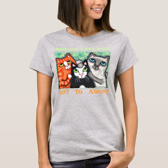 Camiseta Rescatado/refugio de gato (Anverso)