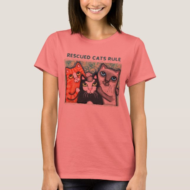 Camiseta Rescatado/refugio de gato (Anverso)