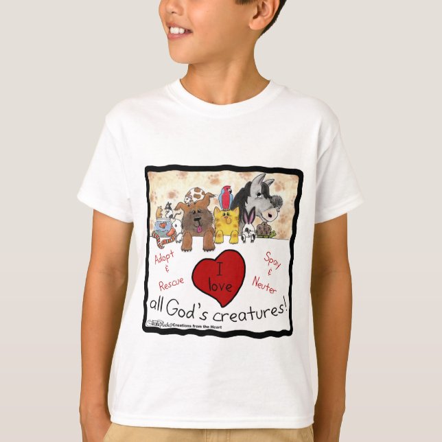 Camiseta Rescate animal- Amo las criaturas de todos los Dio (Anverso)