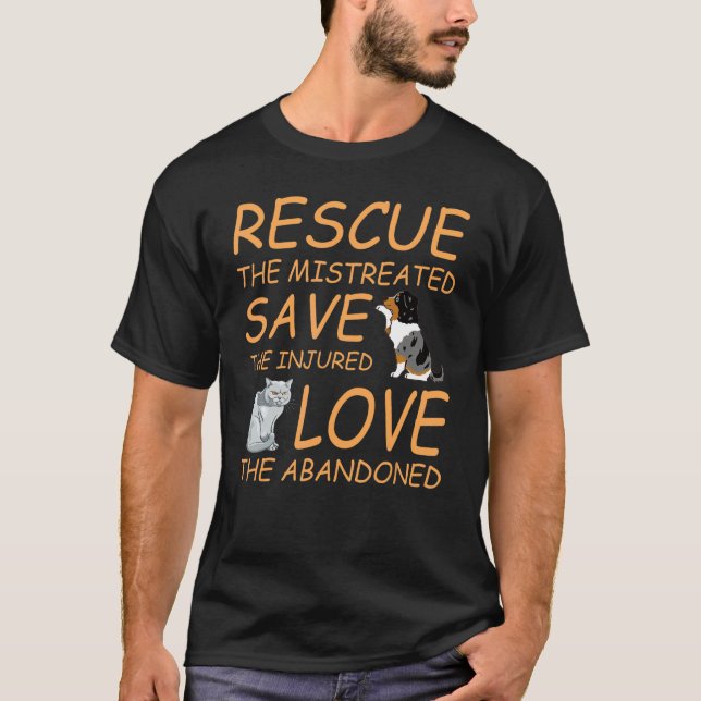 Camiseta Rescate salve amor lindo animal rescate perro gato (Anverso)