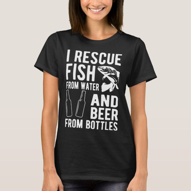 Camiseta Rescato El Pescado Del Agua Y La Cerveza De Botell (Anverso)