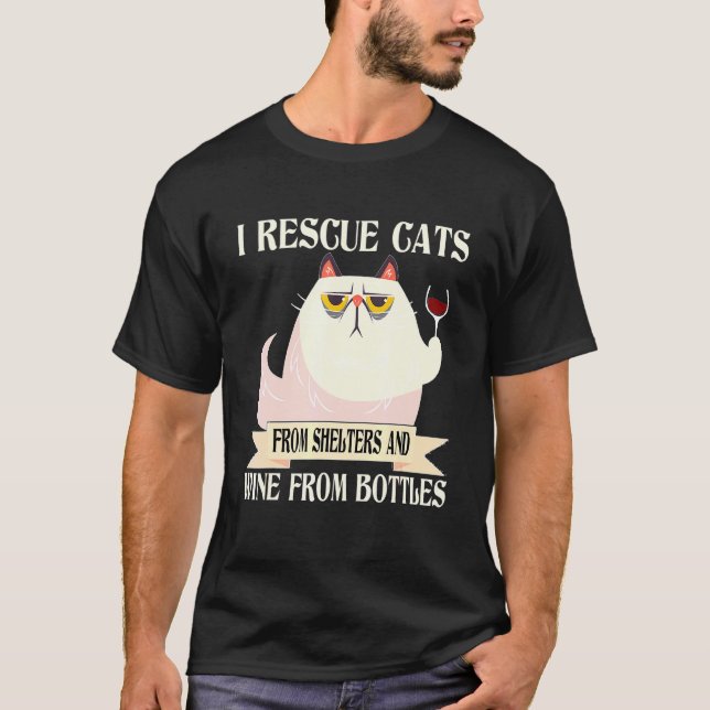 Camiseta Rescato Gatos De Refugios Y Vino De Botellas K (Anverso)