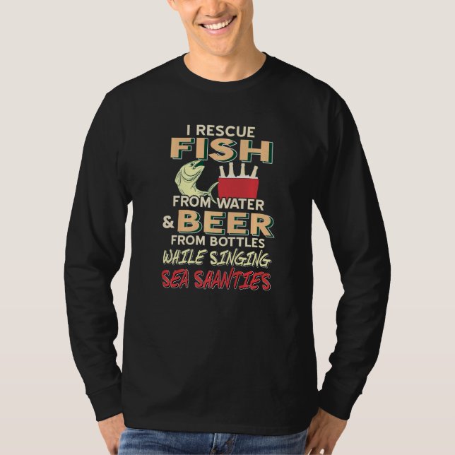 Camiseta Rescato Pescado Del Agua Y Cerveza De Botellas Whi (Anverso)