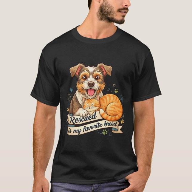 Camiseta Rescued Is My Favorite Breed Dog Cat Pet Adoption  (Anverso)