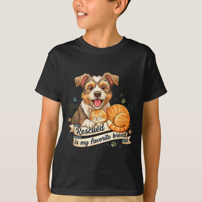Camiseta Rescued Is My Favorite Breed Dog Cat Pet Adoption  (Anverso)