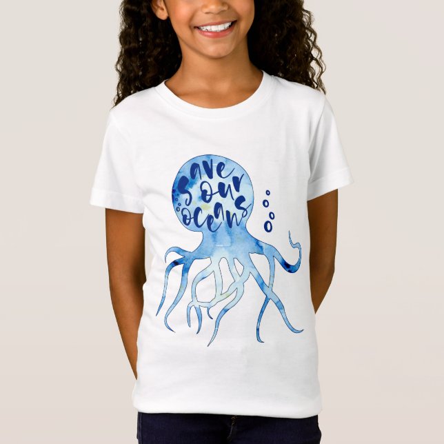 Camiseta Reserva del pulpo nuestro arte de la acuarela de (Anverso)