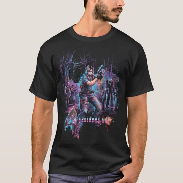 Camiseta Resident Evil 4 Leon s Kennedy Zombie Retro Box Ar (Anverso)