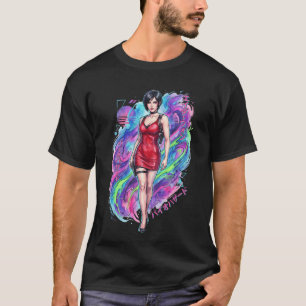 Camiseta Resident Evil Ada Wong Vaporwave Rojo Grapple Esca
