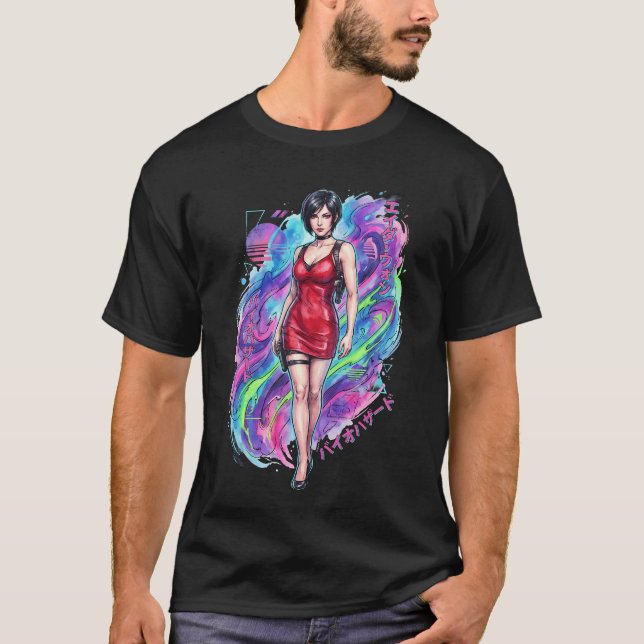 Camiseta Resident Evil Ada Wong Vaporwave Rojo Grapple Esca (Anverso)