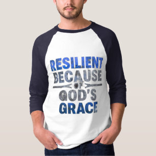 Camiseta Resiliente por la gracia azul de Dios