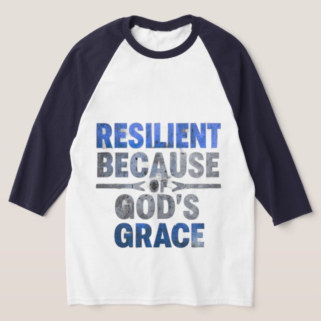 Camiseta Resiliente por la gracia azul de Dios (Distribución)