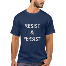Resist & Persist, texto blanco negrita sobre azul 
