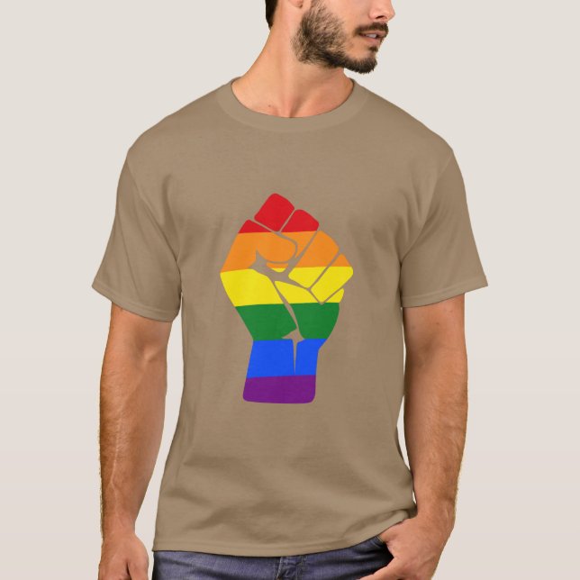 Camiseta #Resistimos el arcoiris LGBT levantado protesta (Anverso)