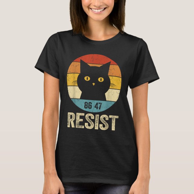 Camiseta Resistir al retro de té antiTrump resiste al gato  (Anverso)