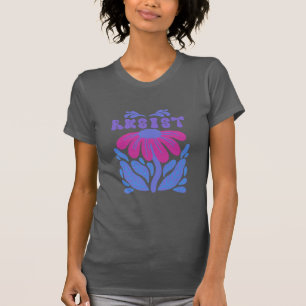 Camiseta Resistir el diseño floral morado en gris