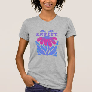Camiseta Resistir el diseño floral morado sobre el gris hea