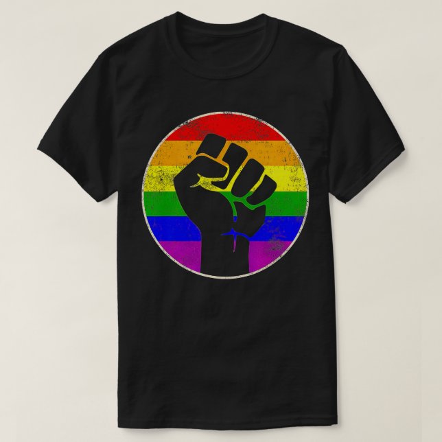 Camiseta Resistir el puño arcoiris Lesbiana Gay LGB Fuerza  (Diseño del anverso)