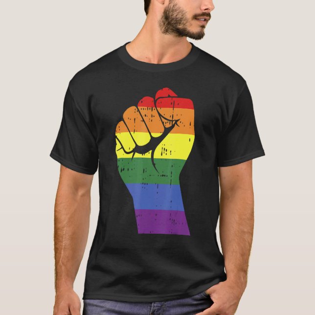Camiseta Resistir el puño retro arco iris Lgbt Orgullo mano (Anverso)