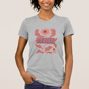 Camiseta resistir facismo morado floral sobre heather gris