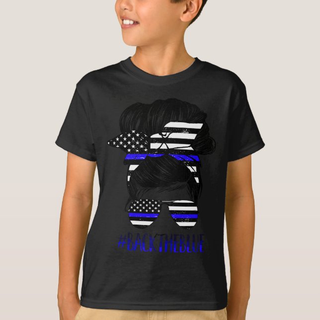 Camiseta Respaldo Del Desordenado Azul Bun Delgado Apoyo Po