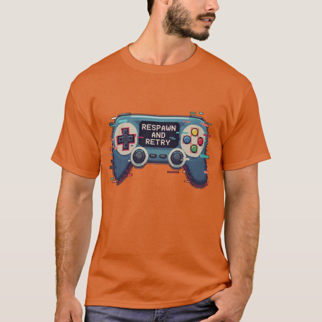 Camiseta Respawn and Retry - Retro Gaming Glitch Art (Anverso)