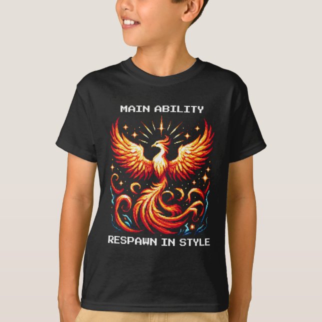 Camiseta Respawn In Style Phoenix Pixel Revival Gamer Art  (Anverso)