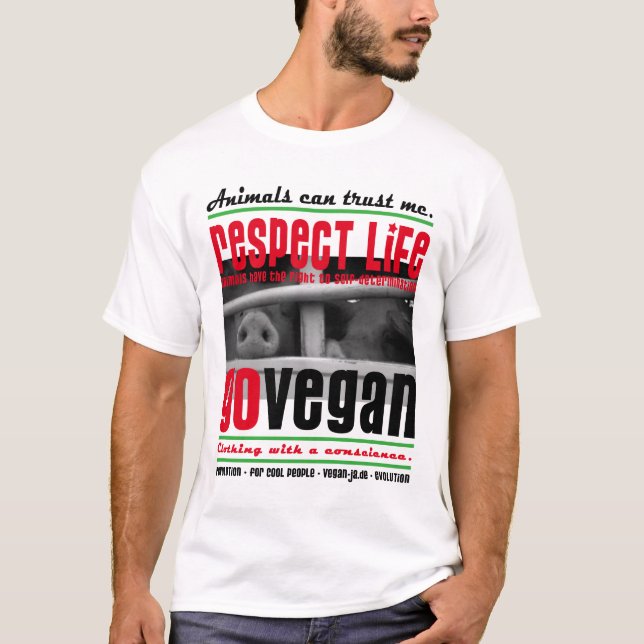 Camiseta RESPECT LIFE - GO VEGAN - 01m (Anverso)