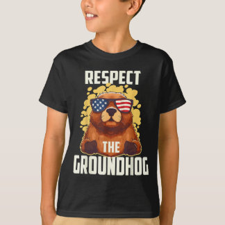 Camiseta Respect The Groundhog Usa Vintage Flag Happy Groun