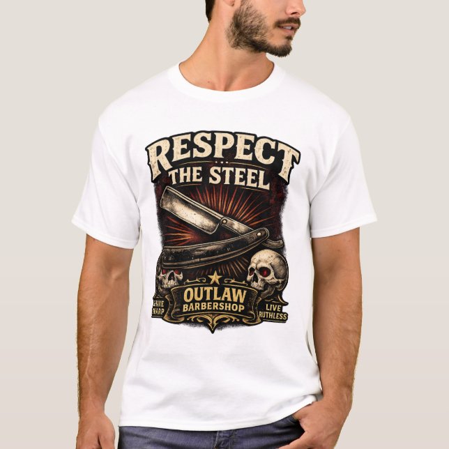Camiseta Respect the Steel – Straight Razor Design (Anverso)